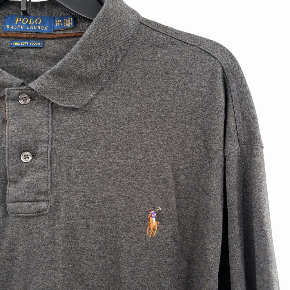 Polo Ralph Lauren Men's Gray 2XL Polo Long Sleeved Flesh Pony Pima Soft Touch